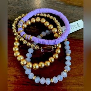 Set of 4 Purple & Gold Bead Stretch Bracelets